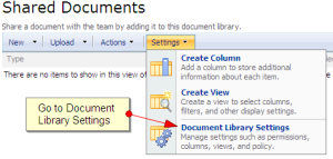 Select Document Library Settings from the Settings drop-down