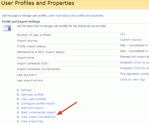 Profile Properties - View Import Connection